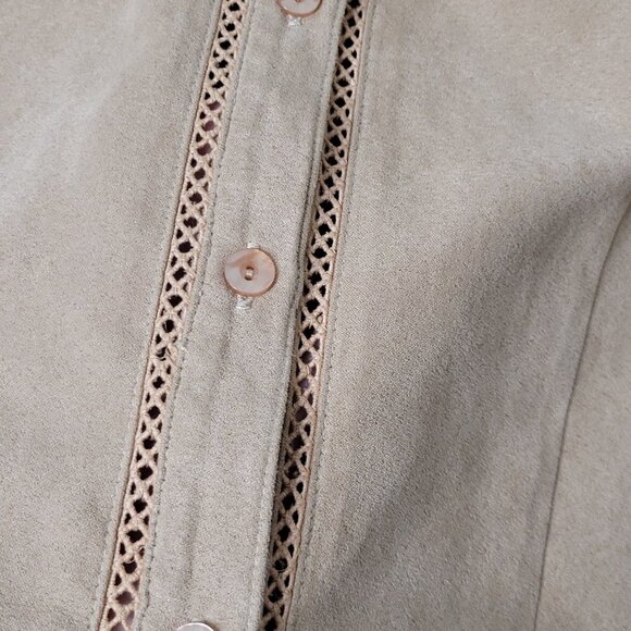 💕Vintage Dark Sand Country Chic Long Sleeve 90's Button Front Shirt Cottagecore - Picture 4 of 9